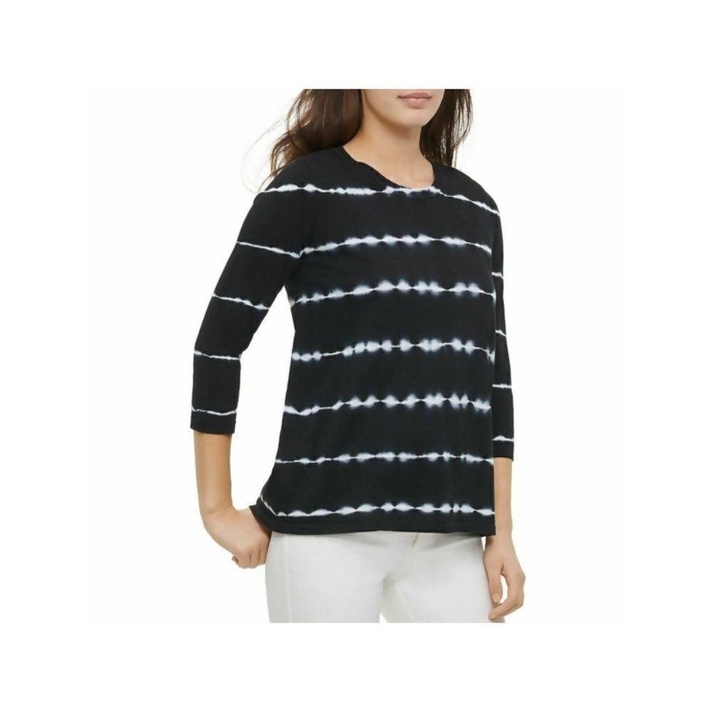 Calvin Klein Cotton Tie-Dyed Striped Top size XL in Black - NEW